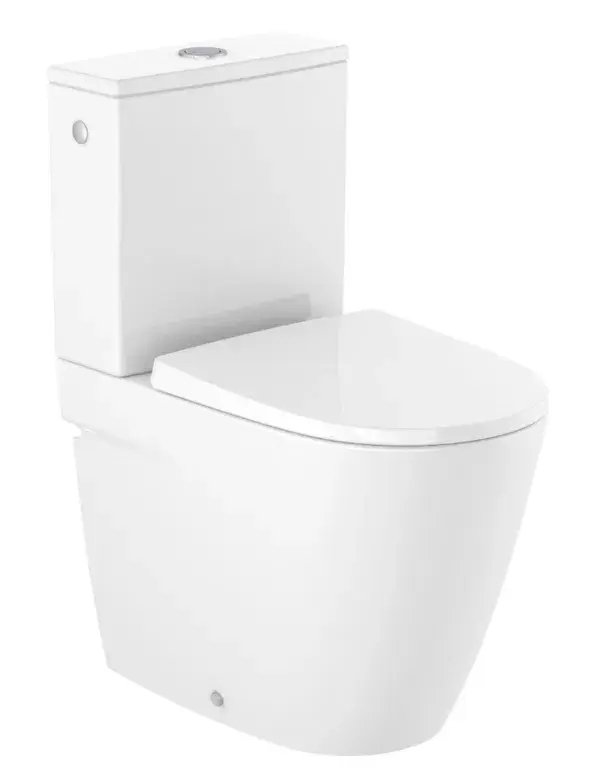 Inodoro de tanque bajo salida dual y diseño adosado a pared en acabado blanco mate Ona Rimless Roca