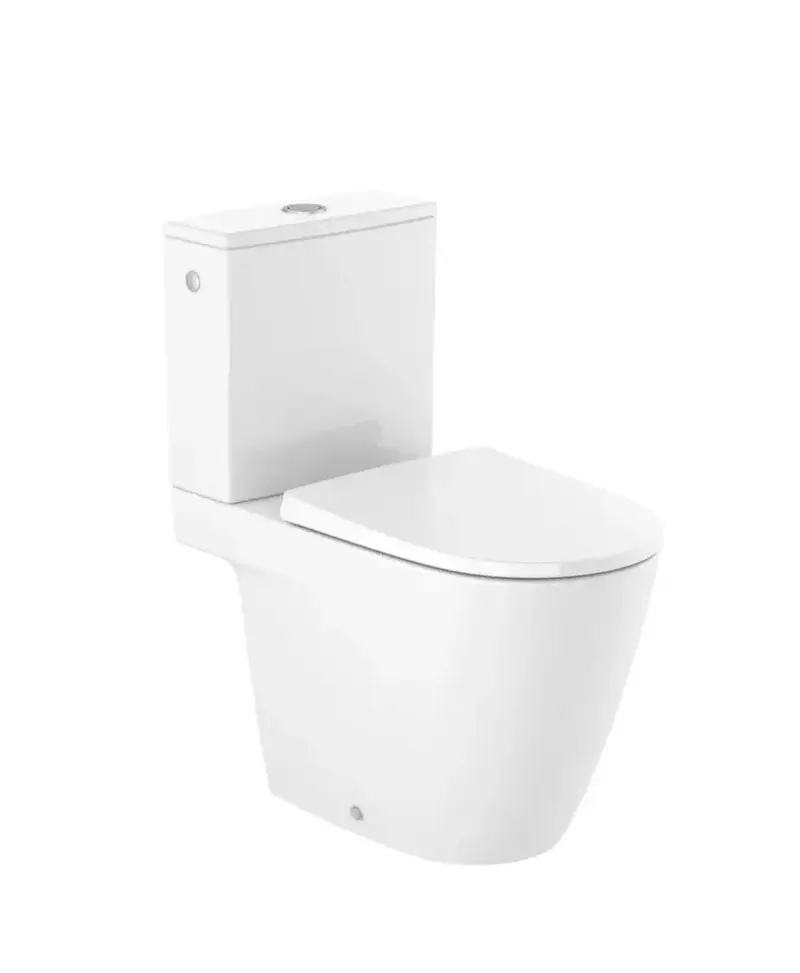 Inodoro redondo tanque bajo y salida dual con acabado brillante y color blanco Rimless Ona Roca