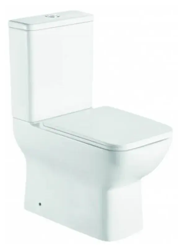 Inodoro Rimless  compacto a pared de porcelana esmaltada con salida dual y tapa soft close Creta de Aquore