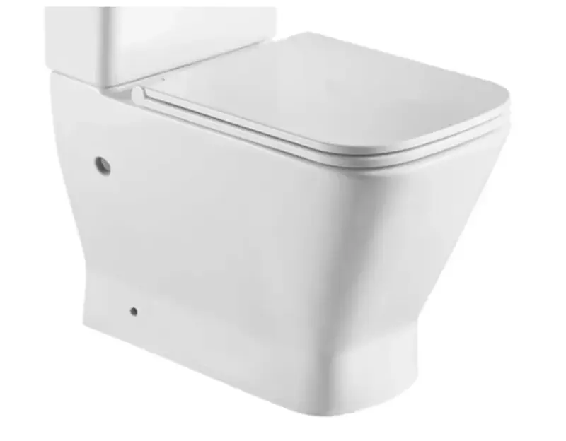 Inodoro Rimless compacto adosado a pared de porcelana sanitaria blanco brillo con salida dual RHODAS de Aquore