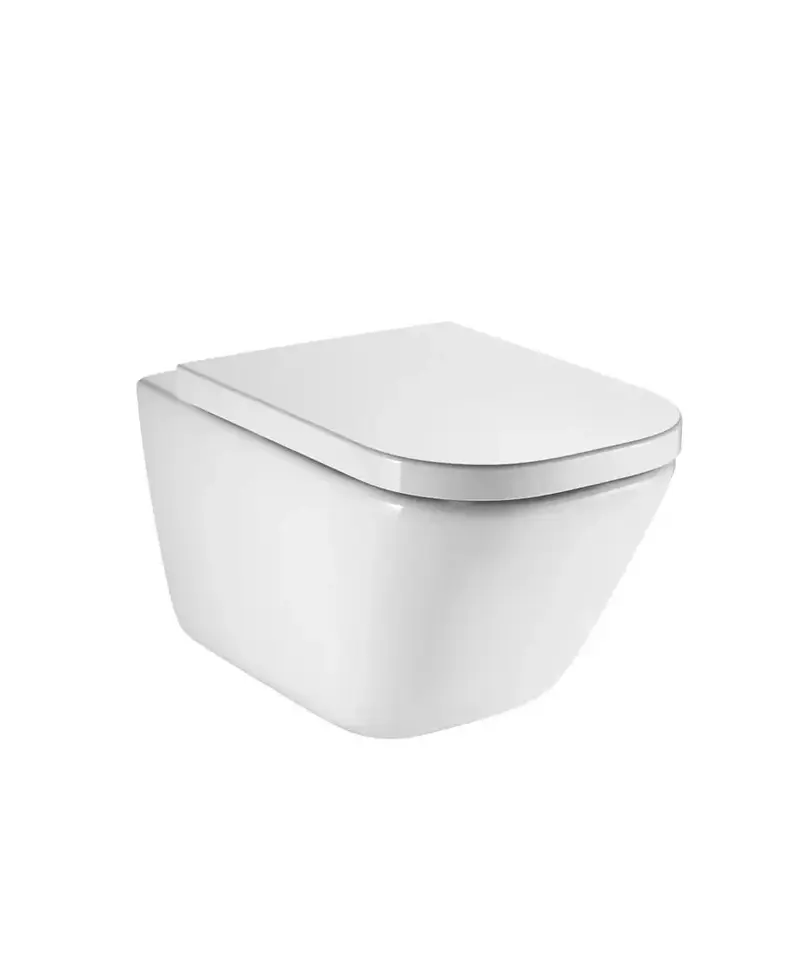 Inodoro Rimless suspendido de salida horizontal con tapa y asiento The Gap Square Roca