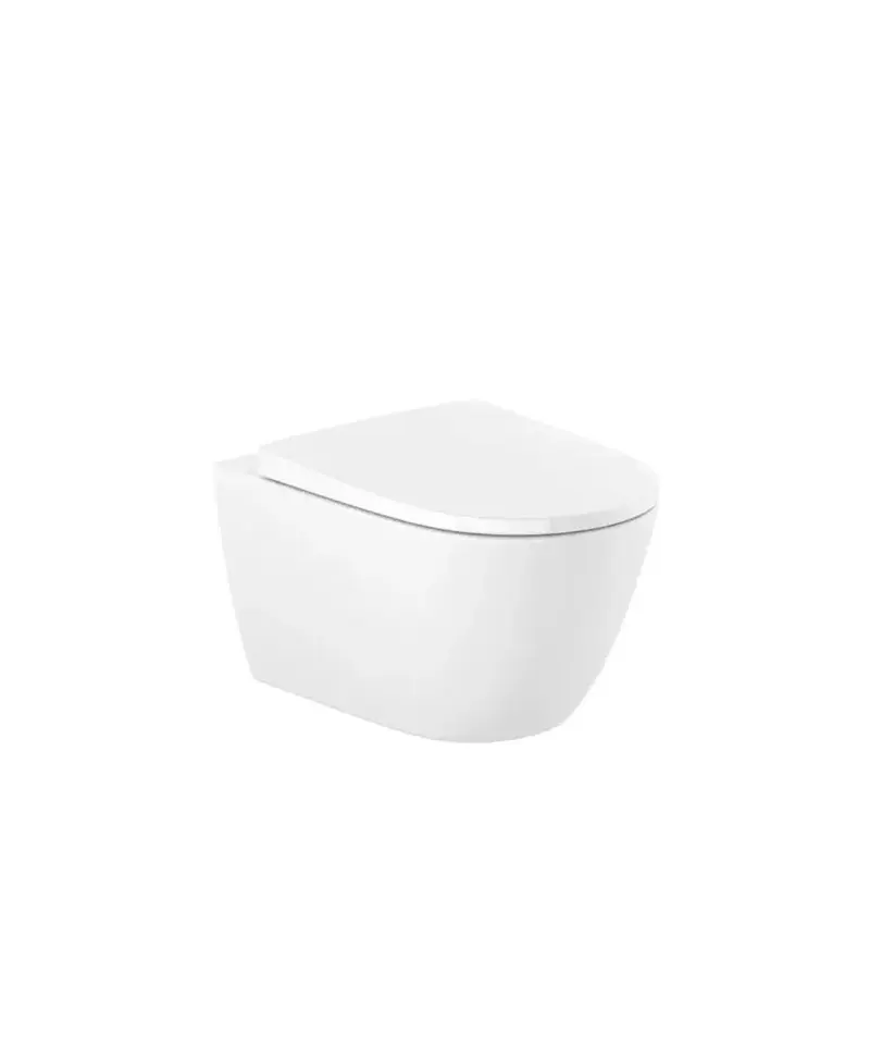 Inodoro suspendido de porcelana con salida horizontal y un acabado en color blanco Rimless Ona Roca