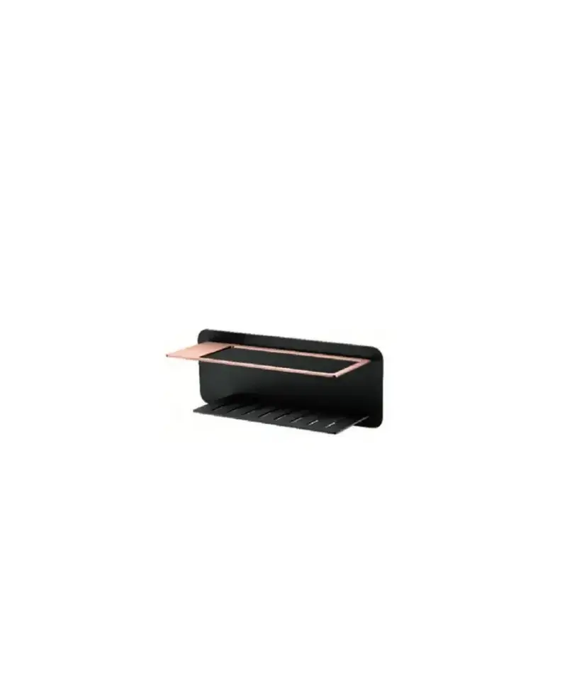 Jabonera frontal con diseño moderno de acero s304 con acabado negro y oro rosa Bethari de Imex