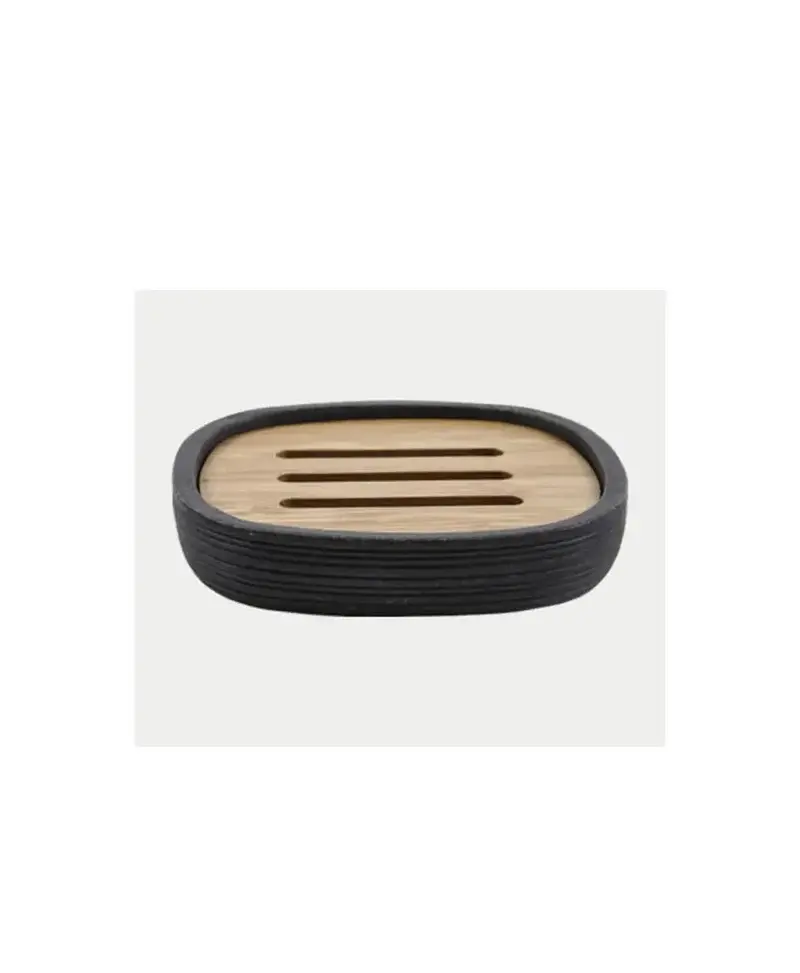Jabonera para bañod de madera y poliresina acabado negro de diseño moderno KUBIC de Aquore