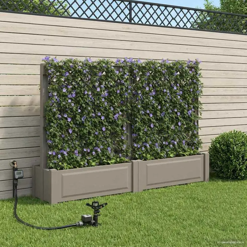 Jardín grande con enrejado 2 pcs Gris 200 x 43 x 133,5 cm PP