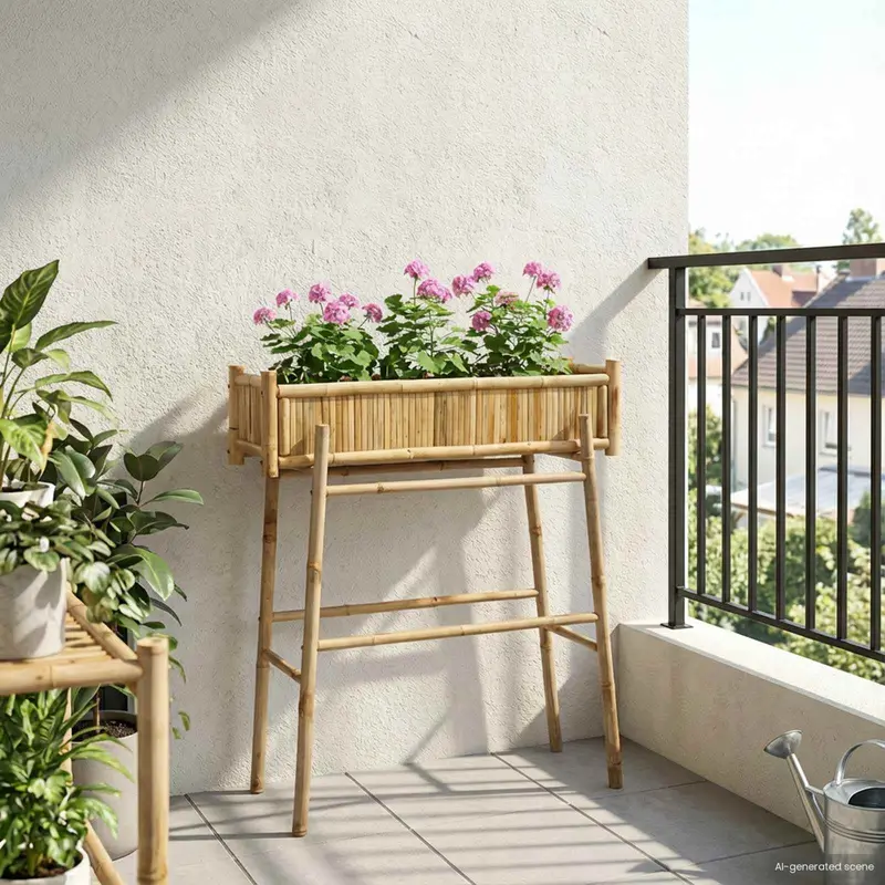 Jardín Macetero Con Soporte Natural 100 x 38 x 114 cm Bambú