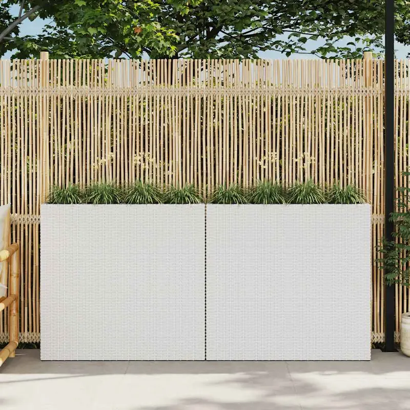 Jardinera alta con 4 macetas 2 uds ratán sintético blanco