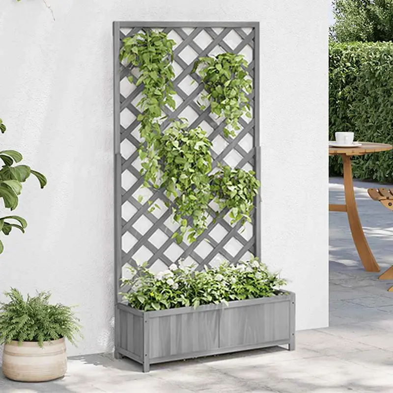 Jardinera con enrejado madera maciza de abeto gris
