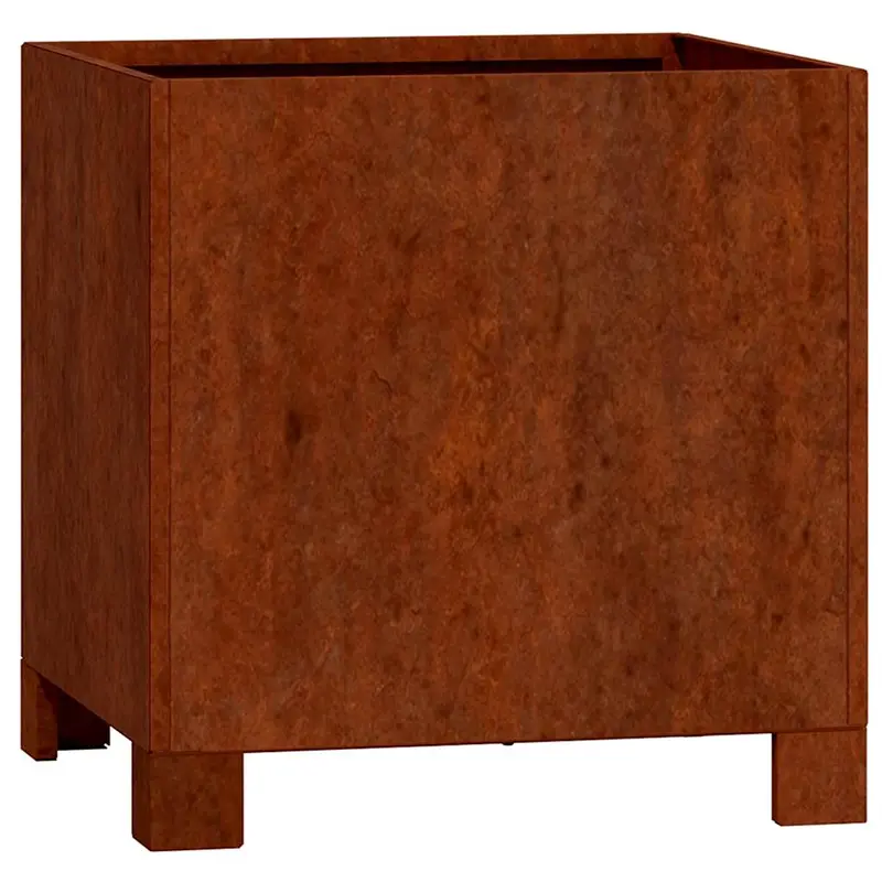 Jardinera con patas acero corten oxidado 30x30x30 cm