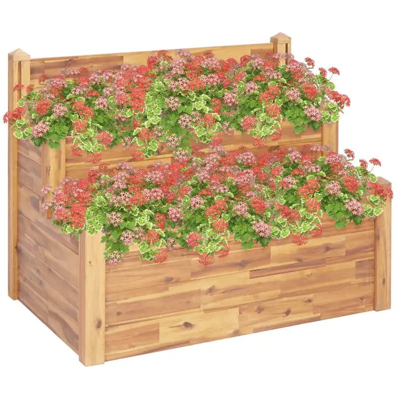 Jardinera de 2 niveles madera maciza de acacia 110x75x84 cm