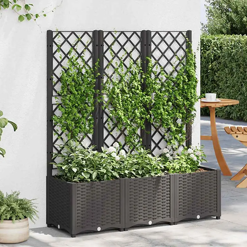 Jardinera de jardín con enrejado, color negro, 120 x 40 x 136 cm, PP