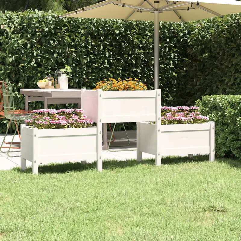 Jardinera de madera de pino maciza blanca 178,5x44x75 cm