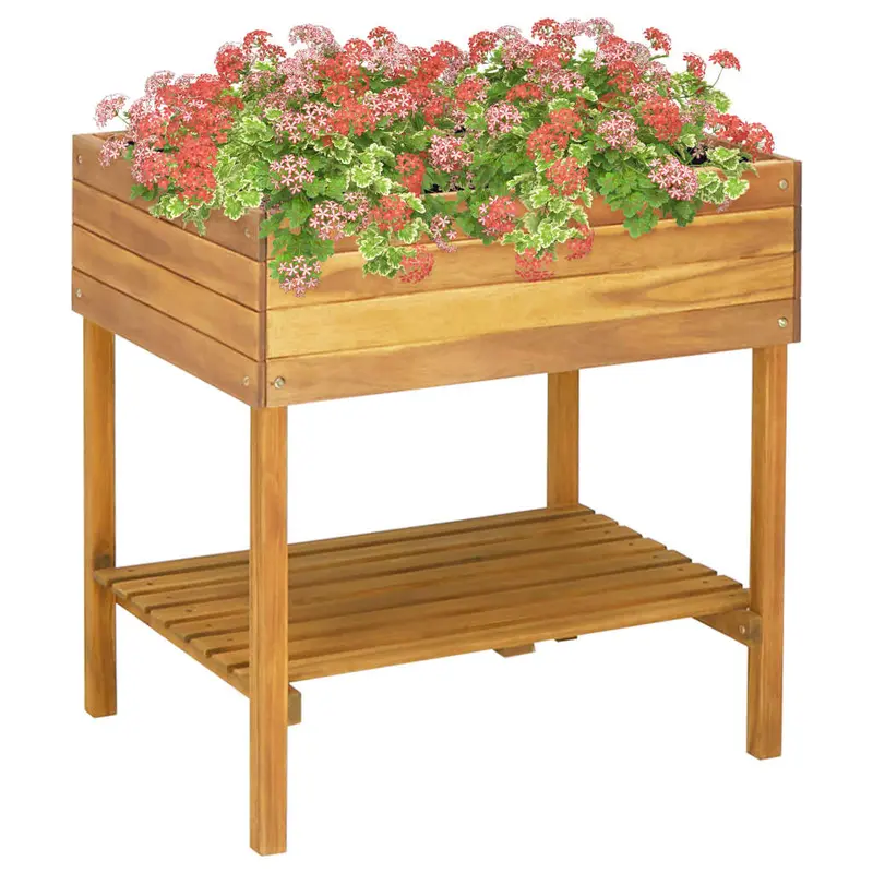 Jardinera elevada de madera maciza de acacia 78,5x58,5x78,5 cm