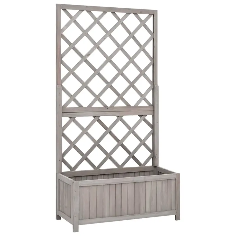 Jardinera enrejada de jardín madera de abeto gris 70x30x135 cm