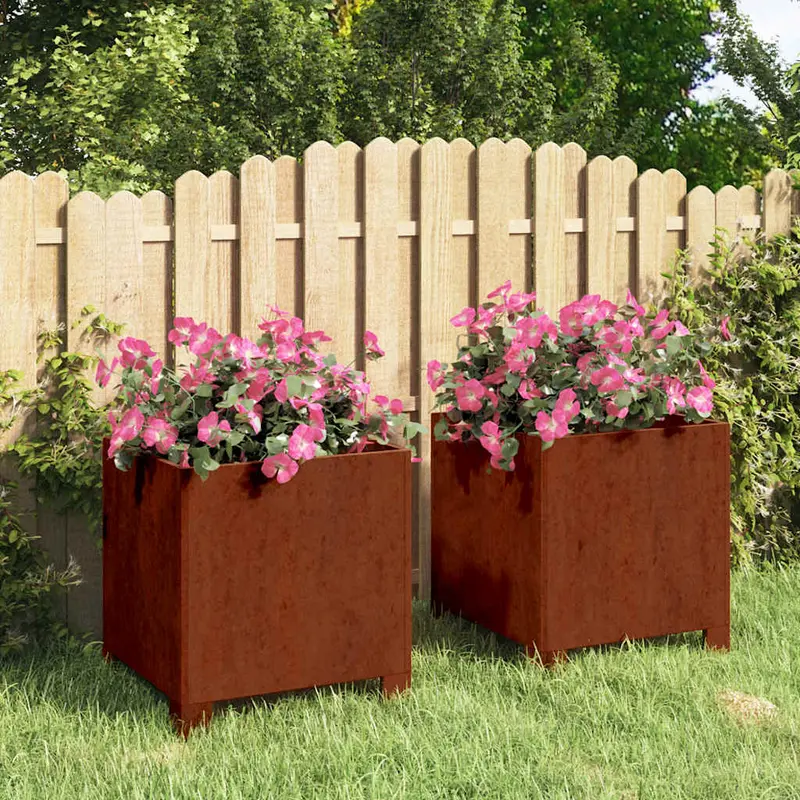 Jardineras con patas 2 uds acero corten oxidado 30x30x30 cm