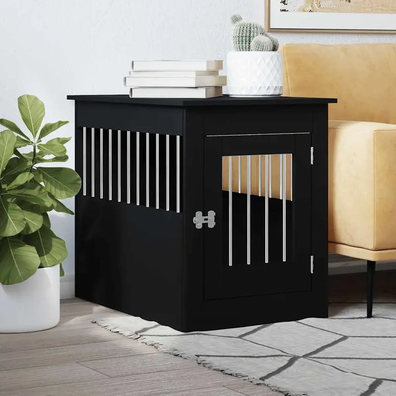 Jaula para perros madera de ingeniería negro 55x80x68 cm