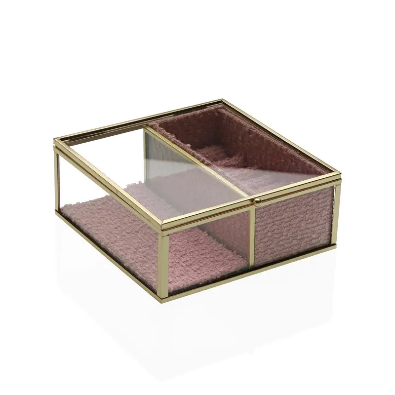 JOYERO DE CRISTAL CON BORDE DORADO 15x15
