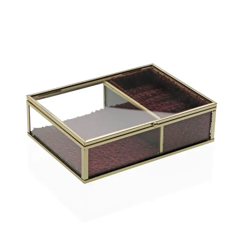 JOYERO DE CRISTAL CON BORDE DORADO 18x13