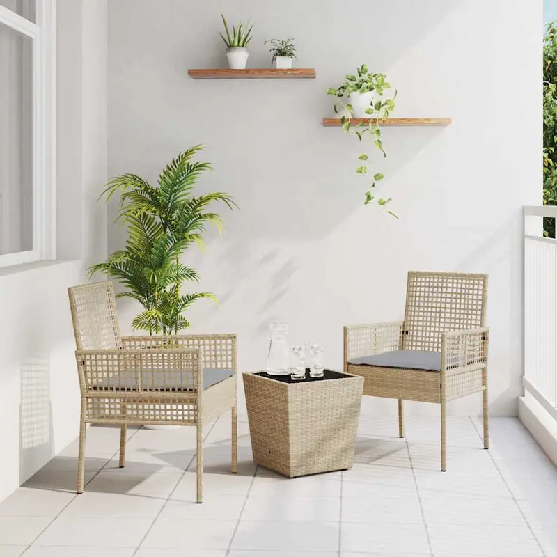 Juego Bistro de Jardín 3 pcs Beige ratán sintético