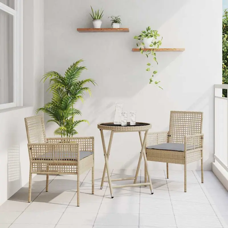 Juego Bistro de Jardín 3 pcs Beige ratán sintético