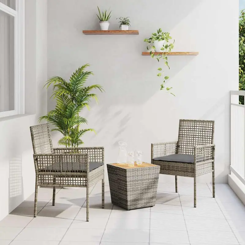 Juego Bistro de Jardín 3 pcs Gris ratán sintético