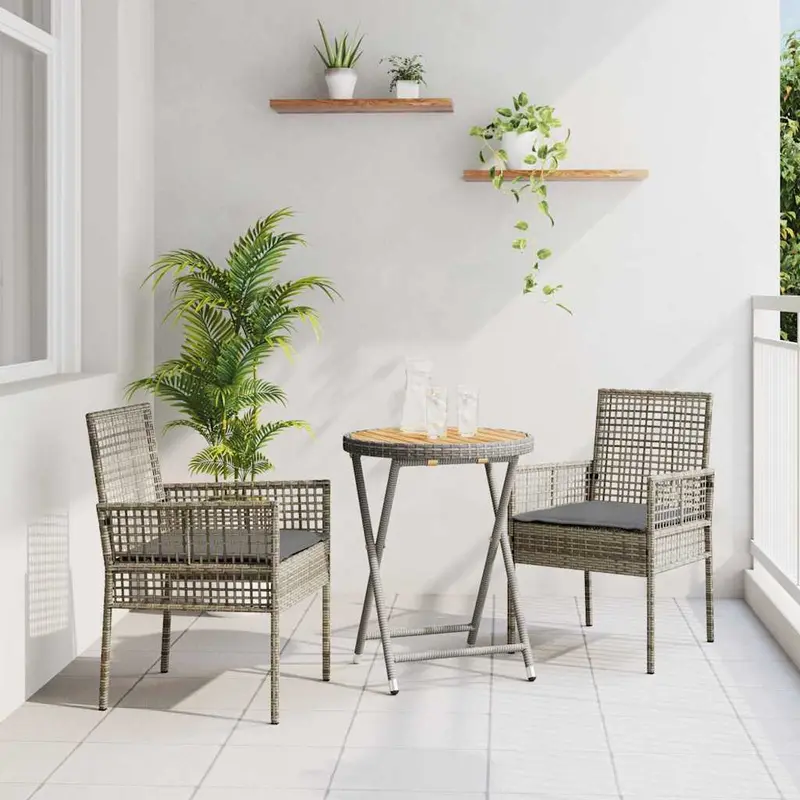 Juego Bistro de Jardín 3 pcs Gris ratán sintético