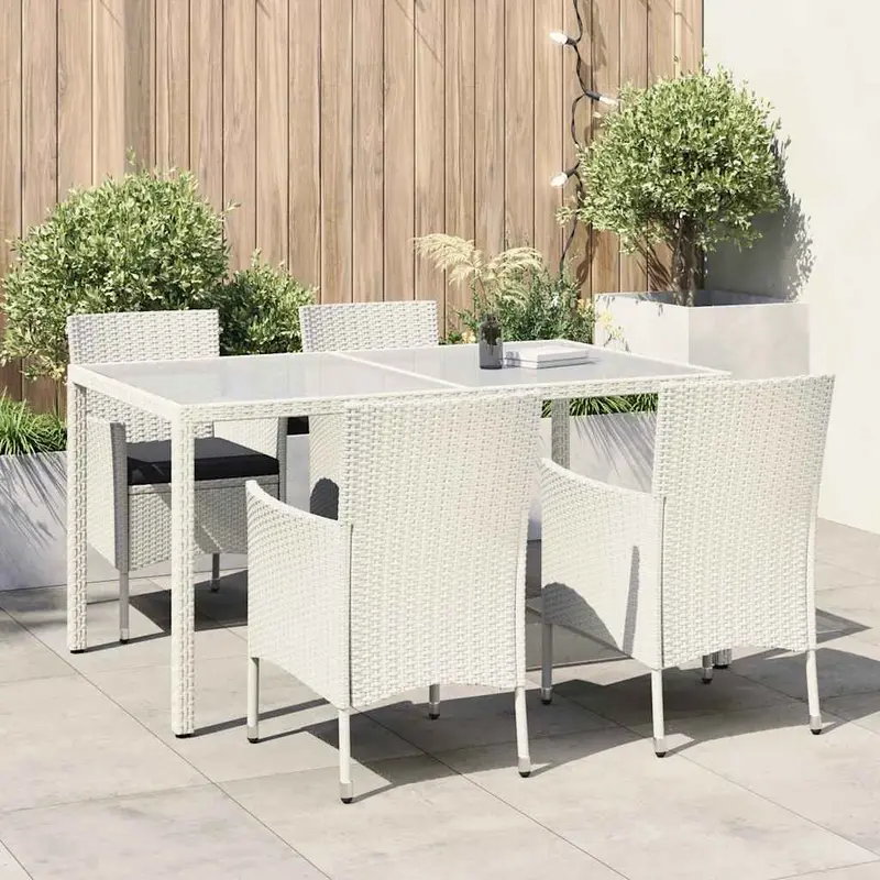 Juego comedor de jardín 5 pzas y cojines ratán sintético blanco