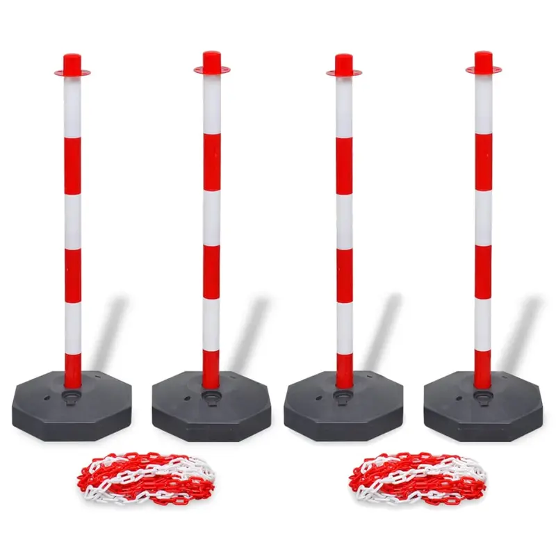 Juego de 4 postes de barrera cadena de plástico 10 m cada una
