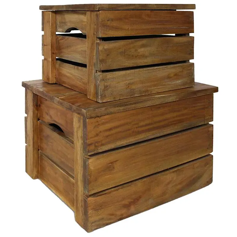 Juego de cajas de almacenaje 2 pzas madera maciza de caoba