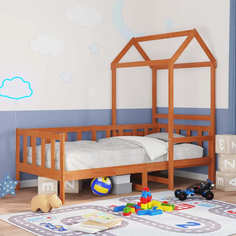 Juego de Cama de Día 2 pcs Marrón cera Madera de pino macizo