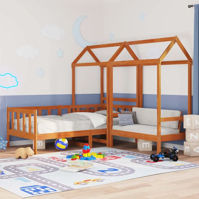 Juego de Cama de Día 3 pcs Marrón Cera Pino macizo