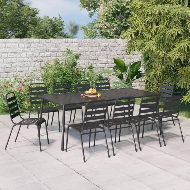 Juego de comedor de jardín 11 piezas acero gris antracita