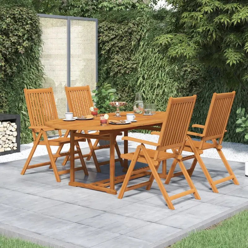 Juego de comedor de jardín 5 piezas madera maciza de acacia 150-200 cm
