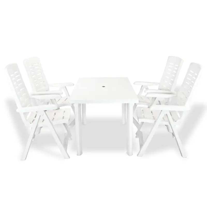 Juego de comedor de jardín 5 piezas plástico blanco