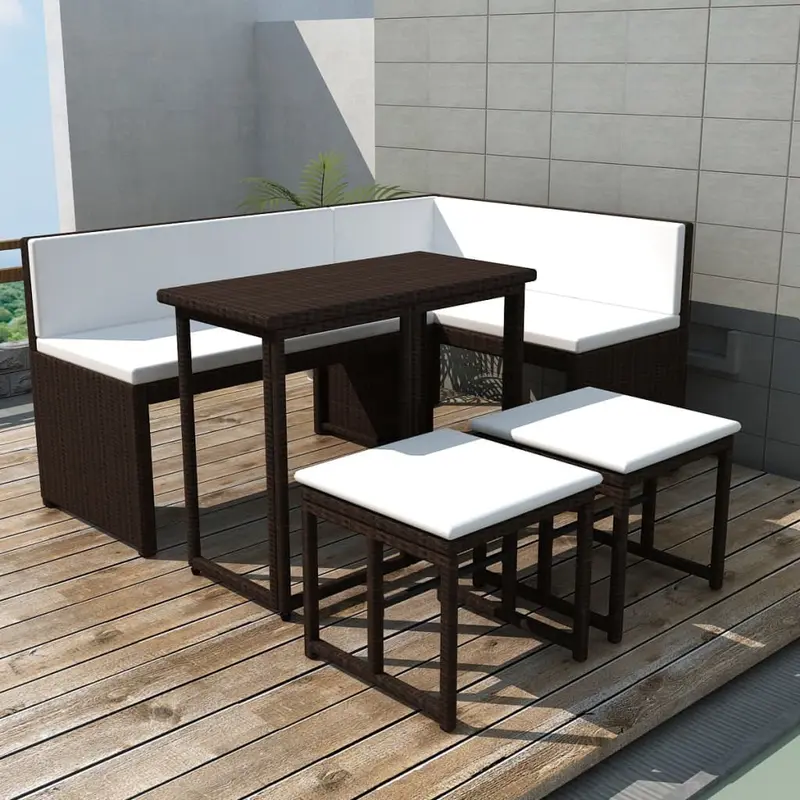 Juego de comedor de jardín 5 piezas ratán PE y acero marrón