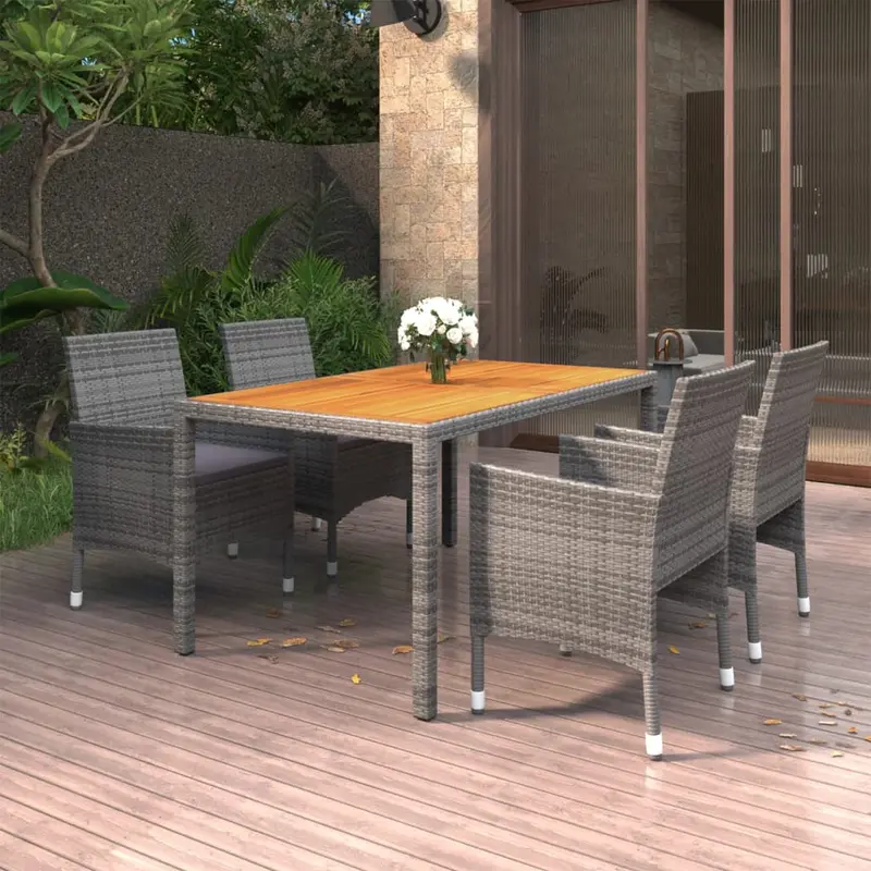Juego de comedor de jardín 5 piezas ratán sintético gris