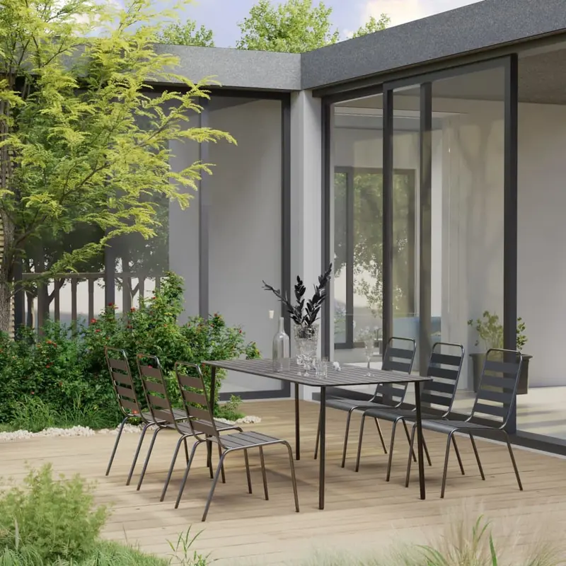 Juego de comedor de jardín 7 piezas acero gris oscuro