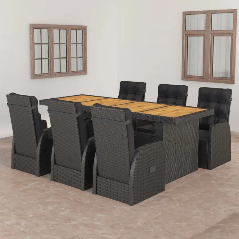 Juego de comedor de jardín 7 piezas ratán sintético negro