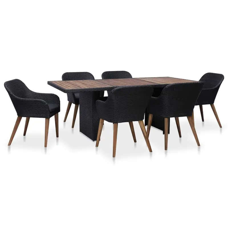 Juego de comedor de jardín 7 piezas ratán sintético negro