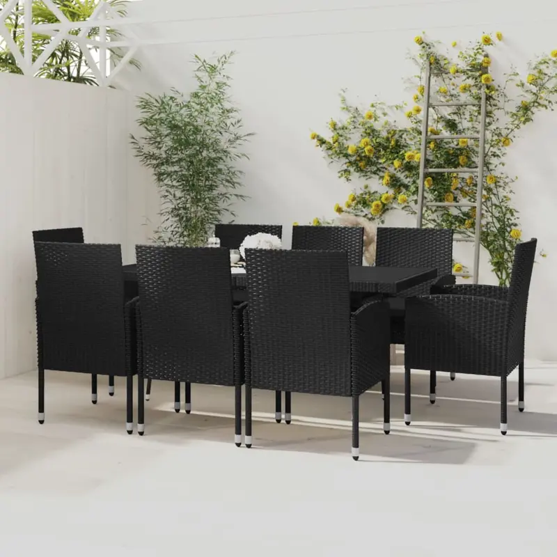Juego de comedor de jardín 9 piezas ratán sintético negro