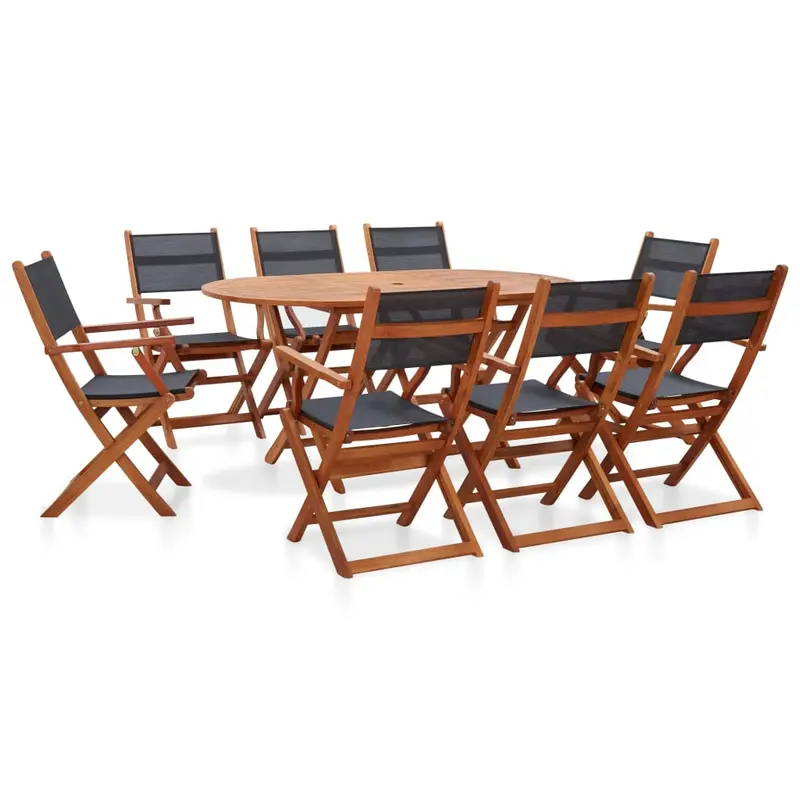 Juego de comedor de jardín 9 pzas madera eucalipto y textilene