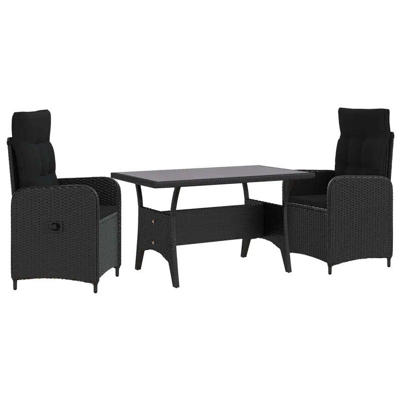 Juego de comedor para exteriores 3 pcs Negro ratán sintético