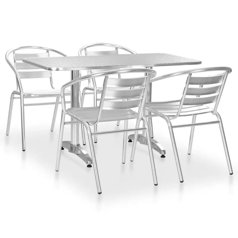 Juego de comedor para jardín 5 piezas de aluminio plateado