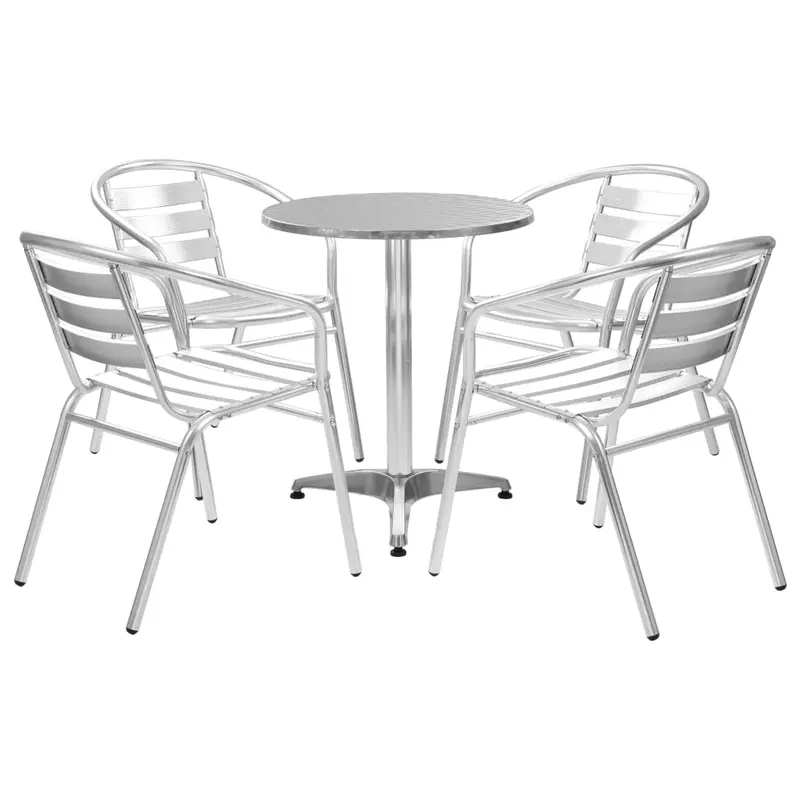 Juego de comedor para jardín 5 piezas de aluminio plateado