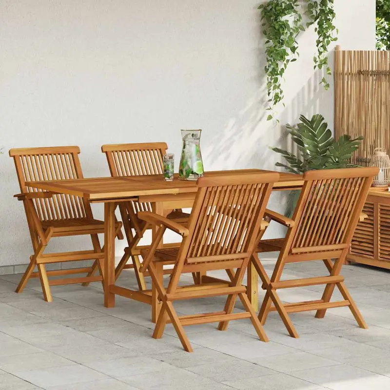 Juego de comedor para jardín 5 piezas madera maciza teca