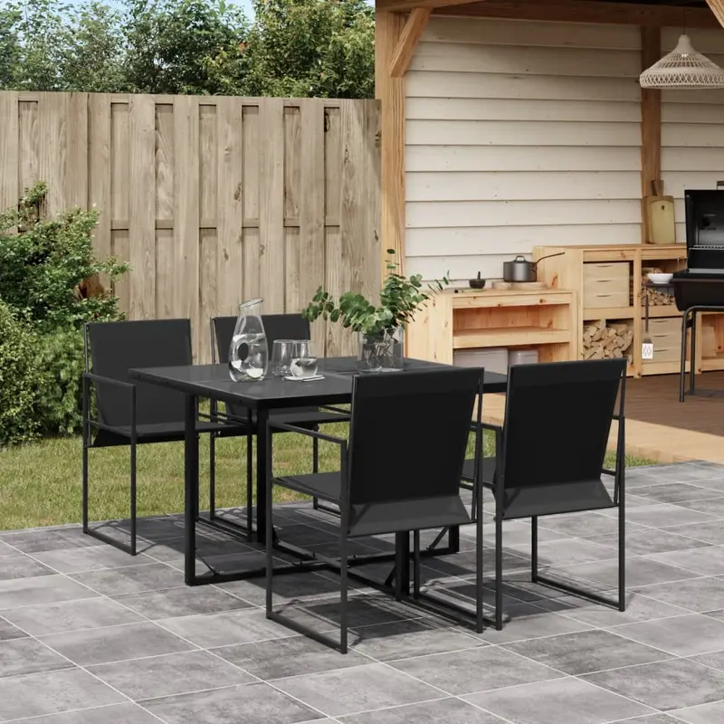 Juego de comedor para jardín 5 piezas textilene negro