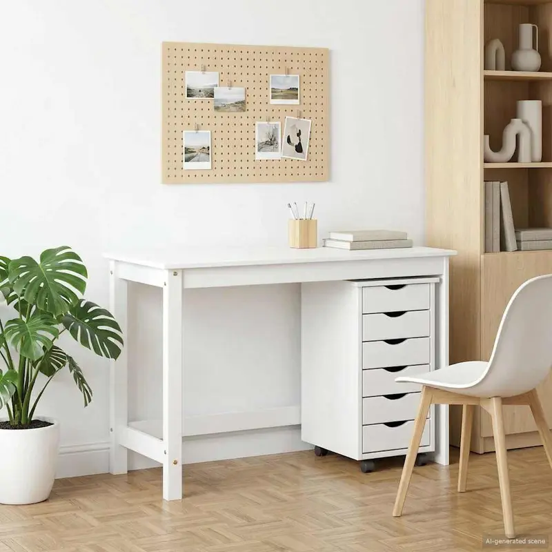 Juego de Escritorio y Armario Rodante MOSS 2 pcs Blanco