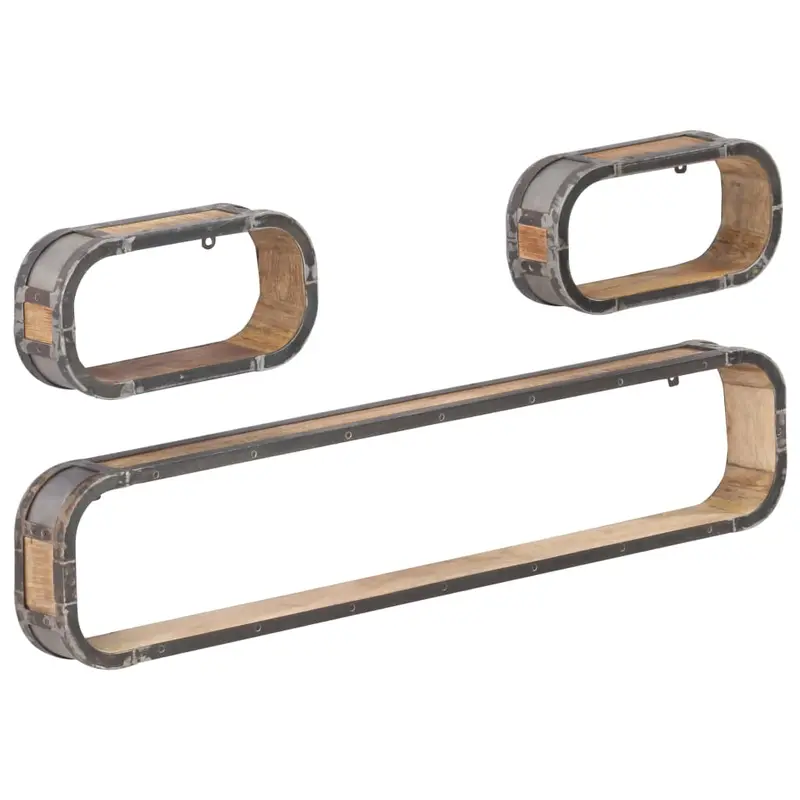 Juego de estantes de pared 3 piezas madera maciza de mango