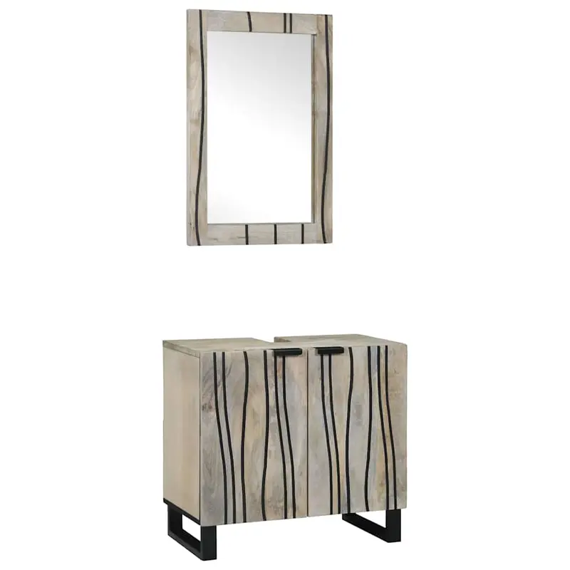Juego de Muebles de Baño 2 pcs Blanco Madera de mango maciza