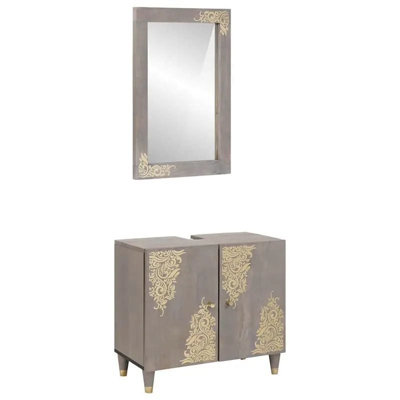 Juego de Muebles de Baño 2 pcs Gris Madera de mango maciza